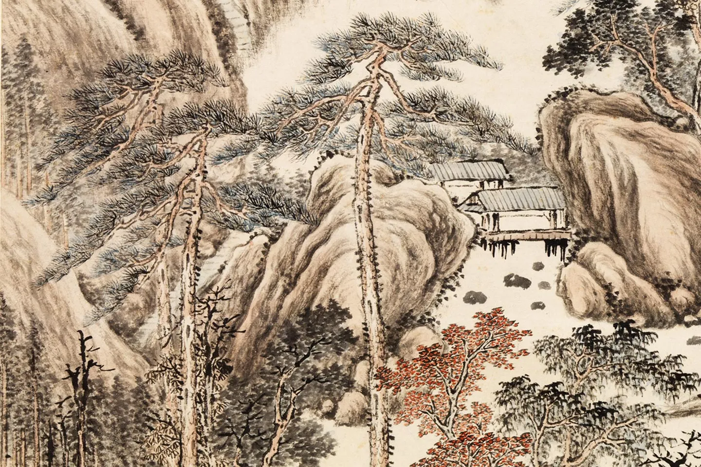 唐岱《千山落照图》局部 (1)