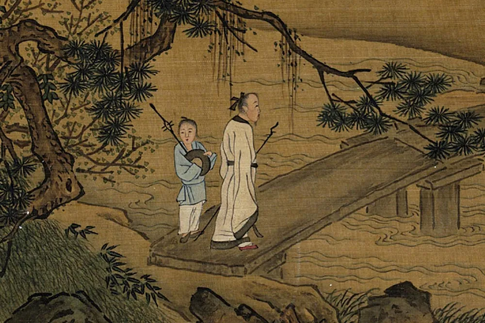 刘松年山水《溪桥杖策图》局部 (1)