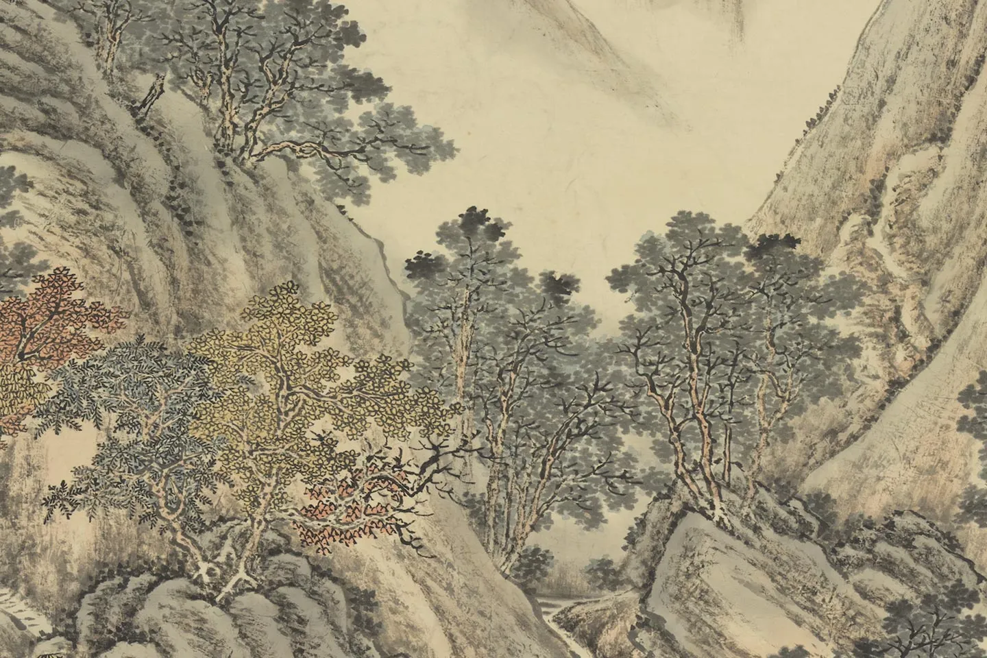 唐岱山水画《仿范宽秋山瀑布》局部 (6)