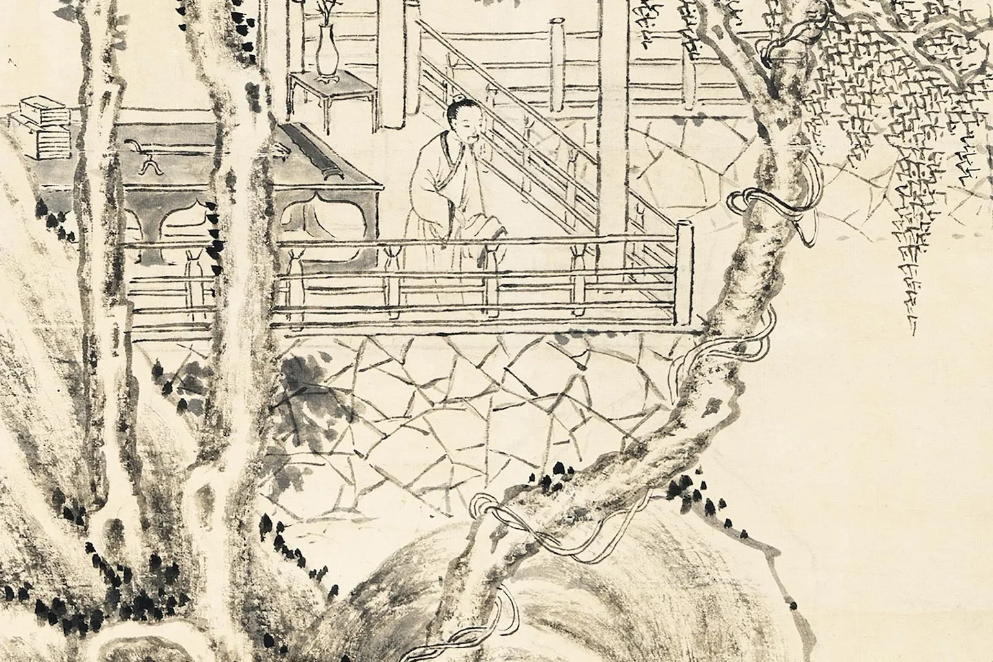 唐岱《仿倪瓒清閟阁图》水墨山水局部 (2)