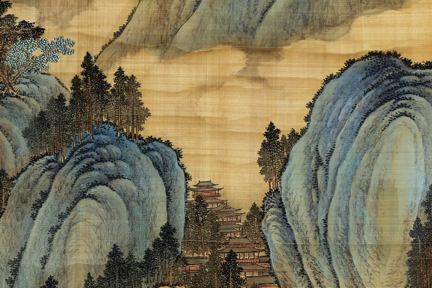 唐岱仿赵孟頫青绿山水《夏山高逸图》局部 (4)