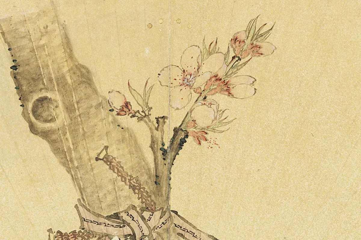 陈洪绶《著色桃花扇面》局部 (1)