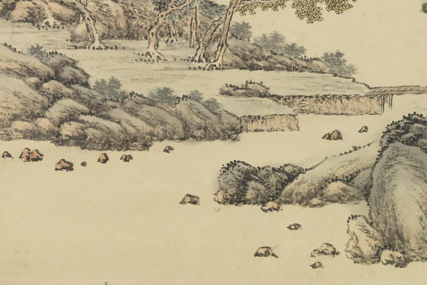 唐岱山水画《仿范宽秋山瀑布》局部 (2)