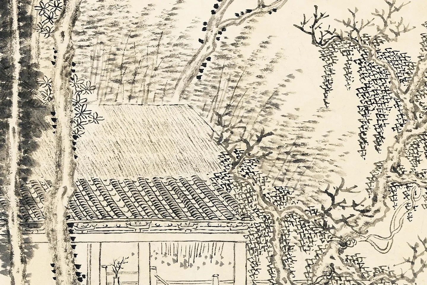 唐岱《仿倪瓒清閟阁图》水墨山水局部 (3)
