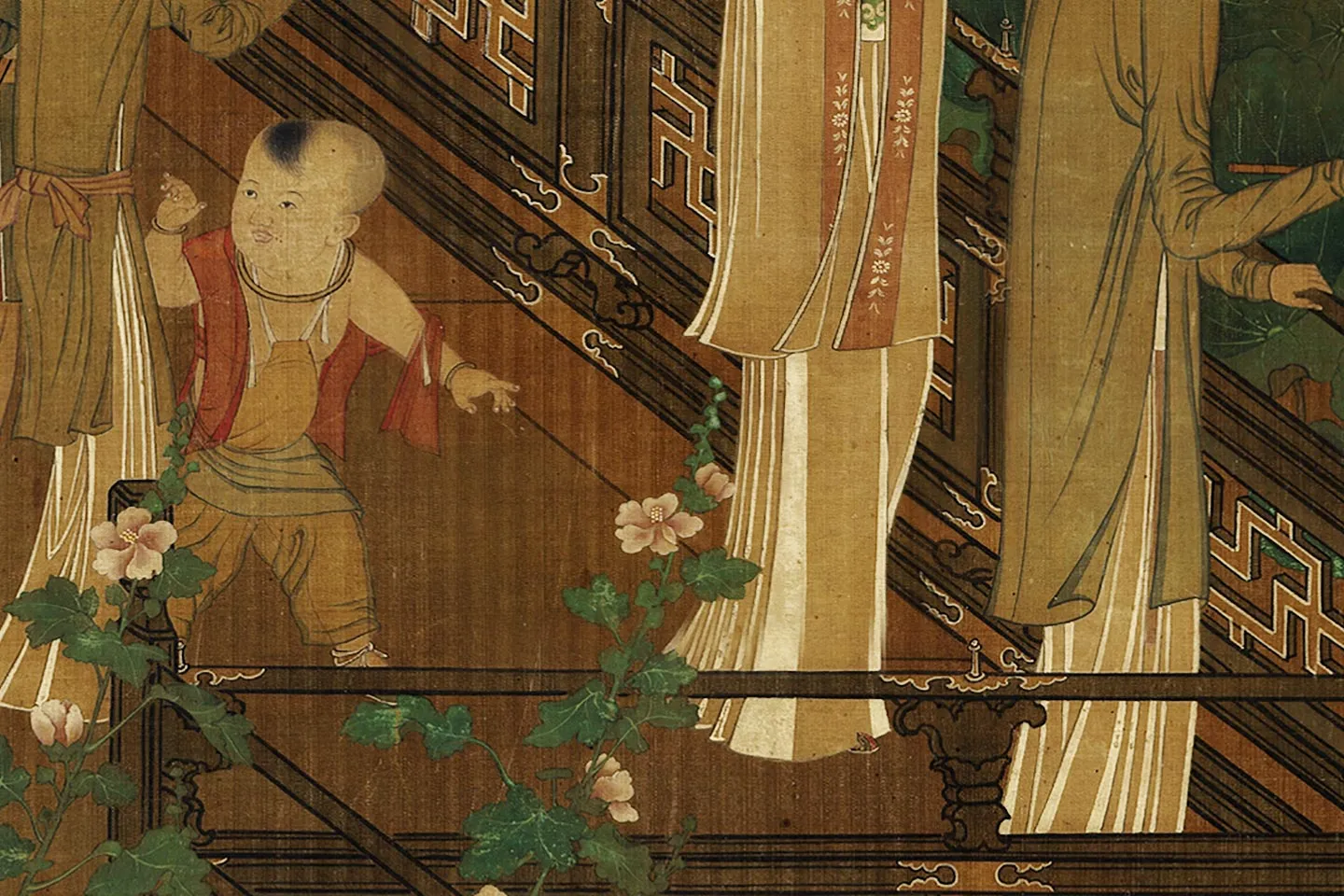 周文矩《荷亭奕钓仕女图》局部 (3)