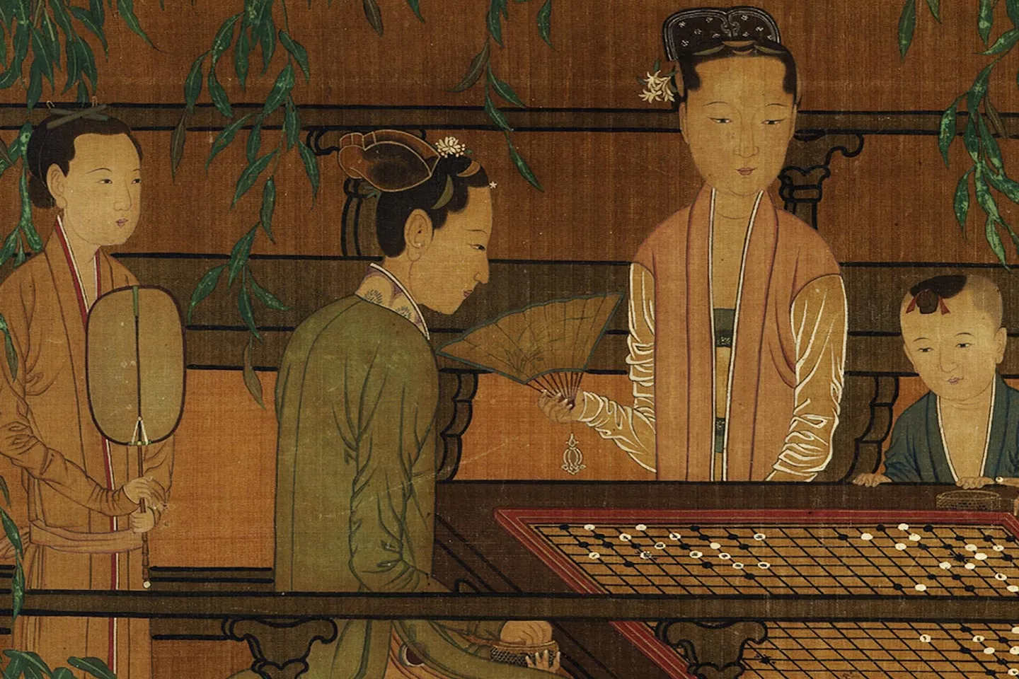 周文矩《荷亭奕钓仕女图》局部 (5)