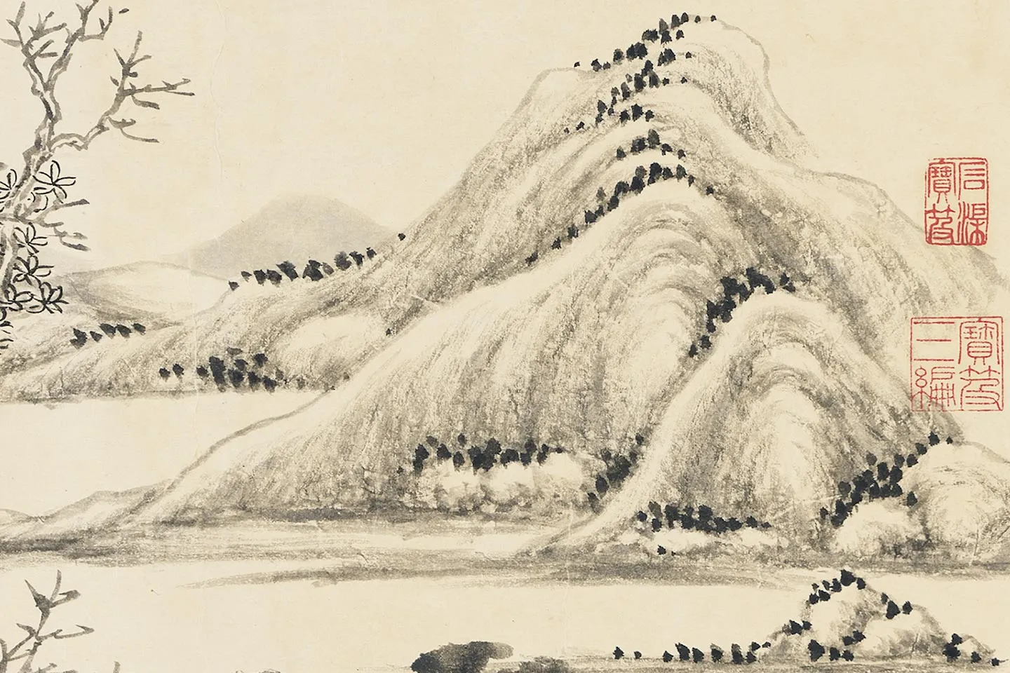 唐岱《仿倪瓒清閟阁图》水墨山水局部 (6)