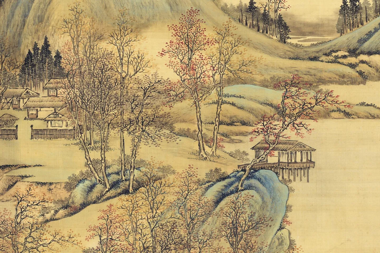 唐岱青绿山水画《秋林读易图》局部-05