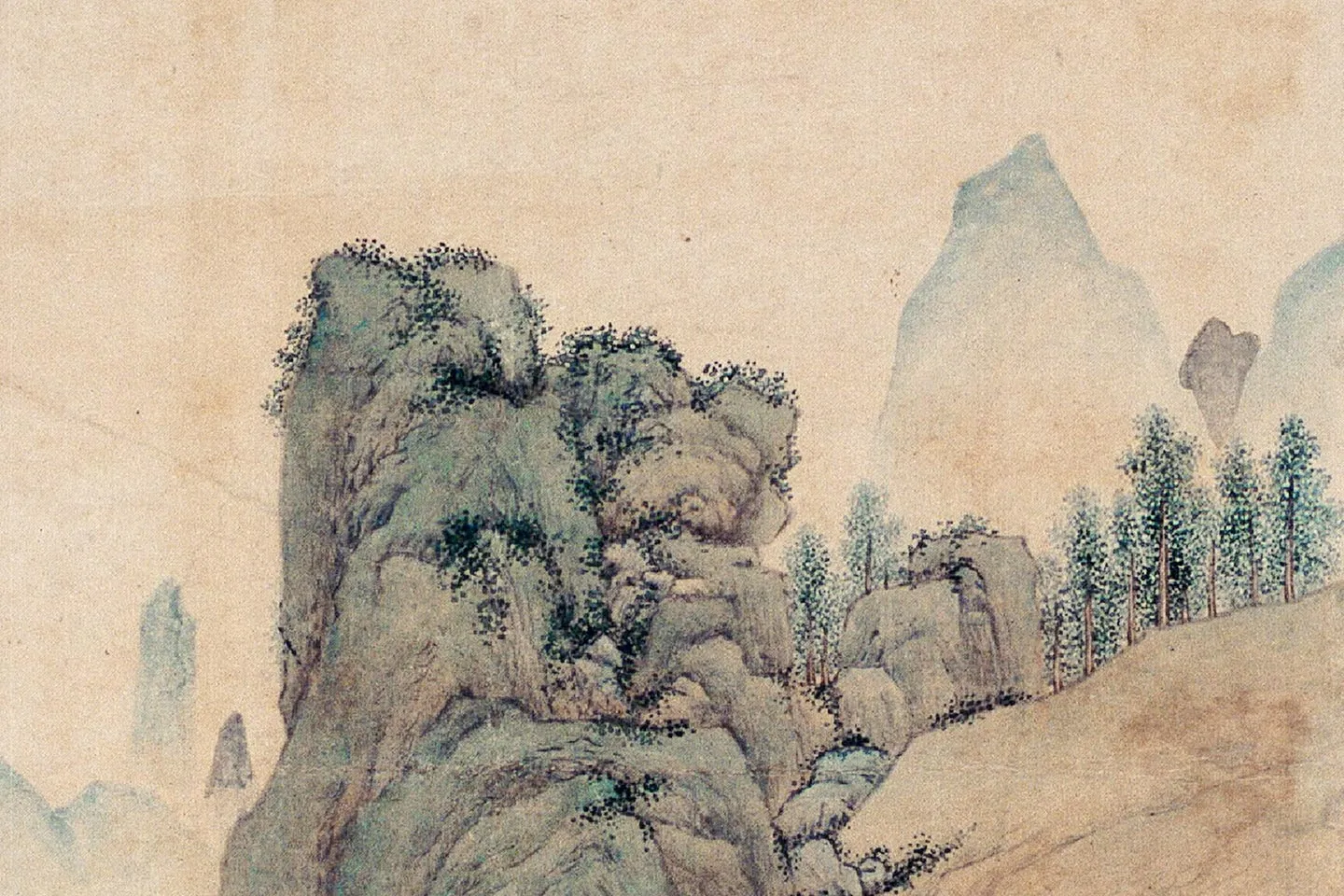 仇英青绿山水画《枫江垂钓图》局部 (6)