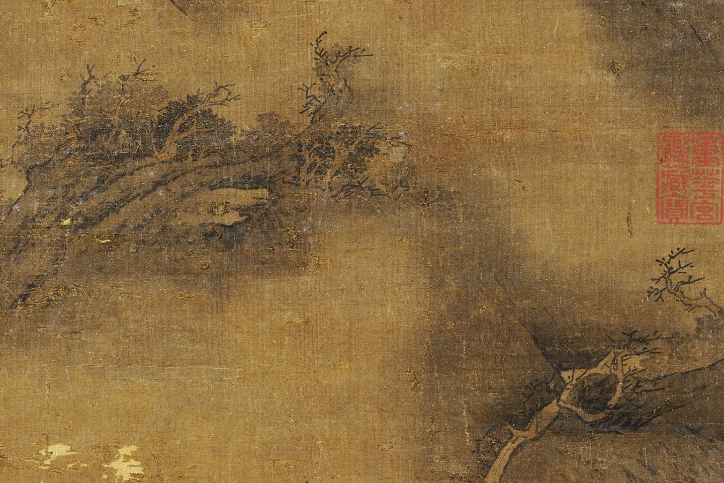 赵干秋景山水画《烟霭秋涉图》局部 (5)