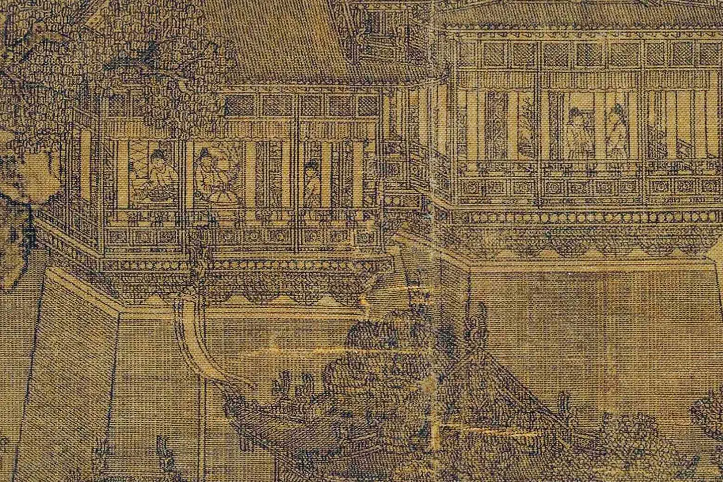 夏永界画《岳阳楼图》团扇页局部 (2)