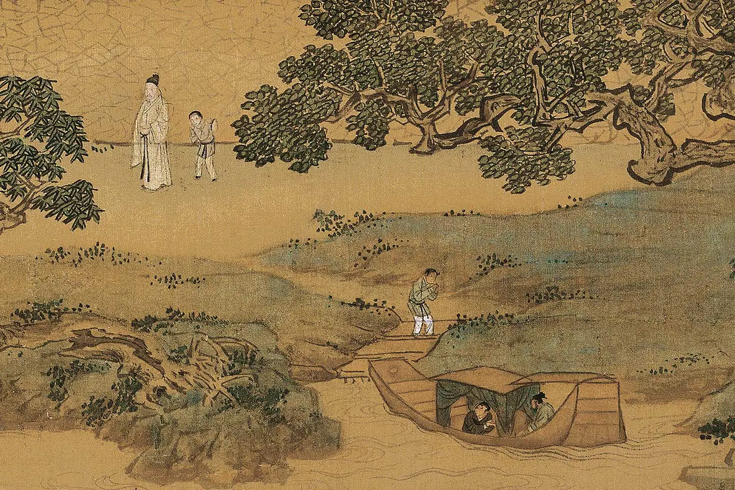 仇英青绿山水《莲溪渔隐图》高清大图局部 (1)