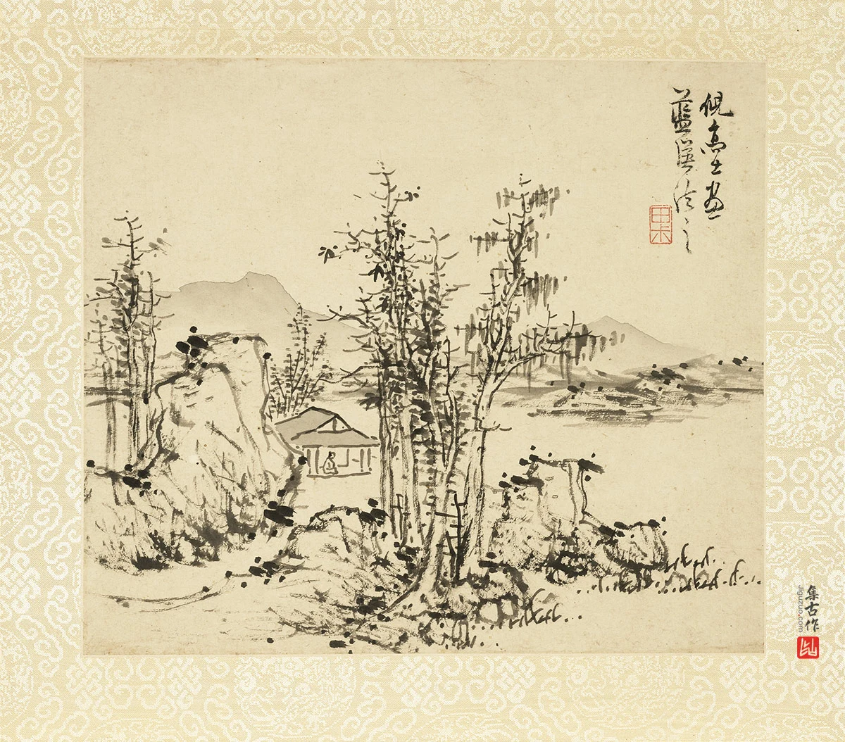 蓝瑛临倪瓒山水画法