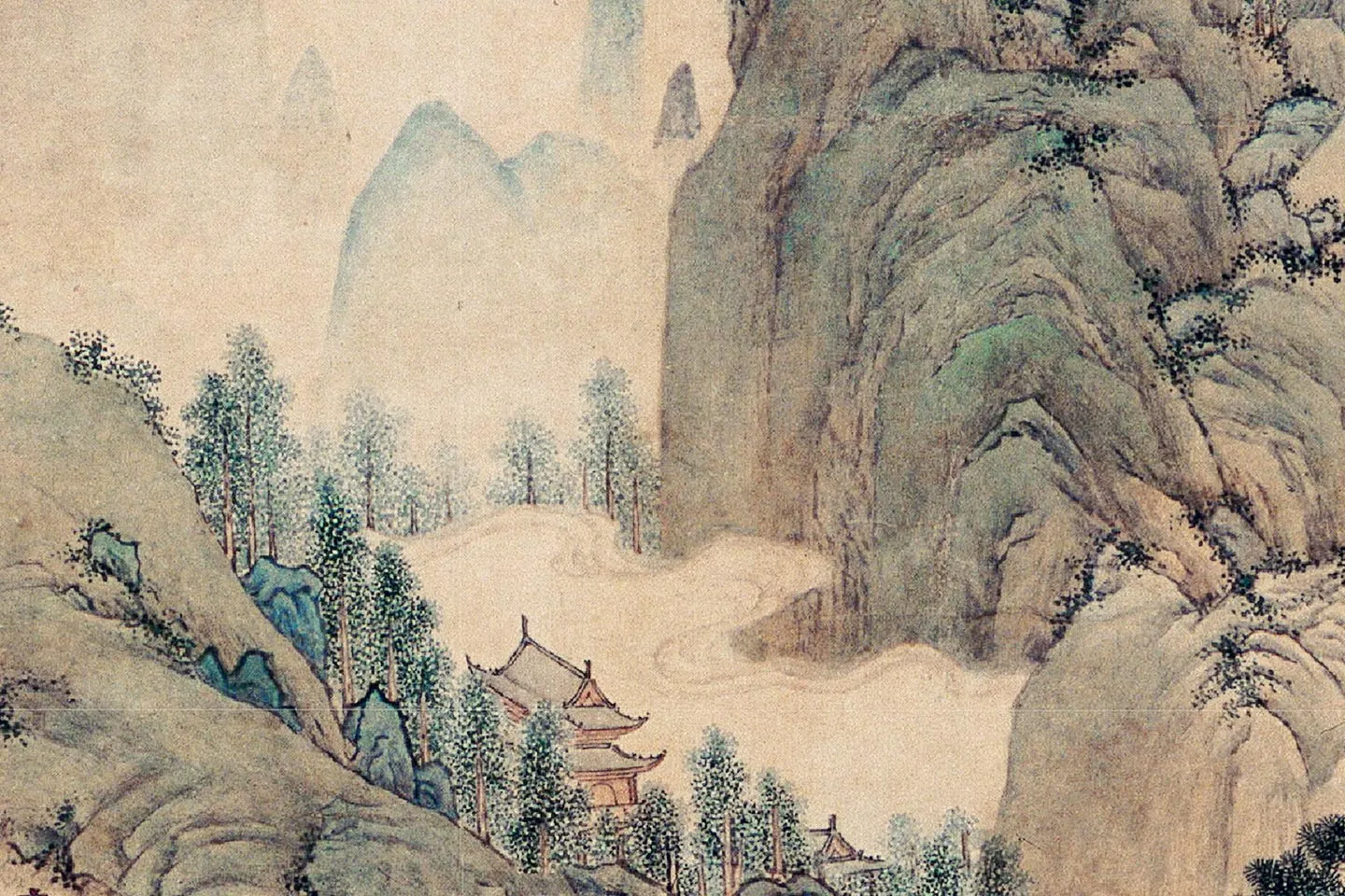 仇英青绿山水画《枫江垂钓图》局部 (7)