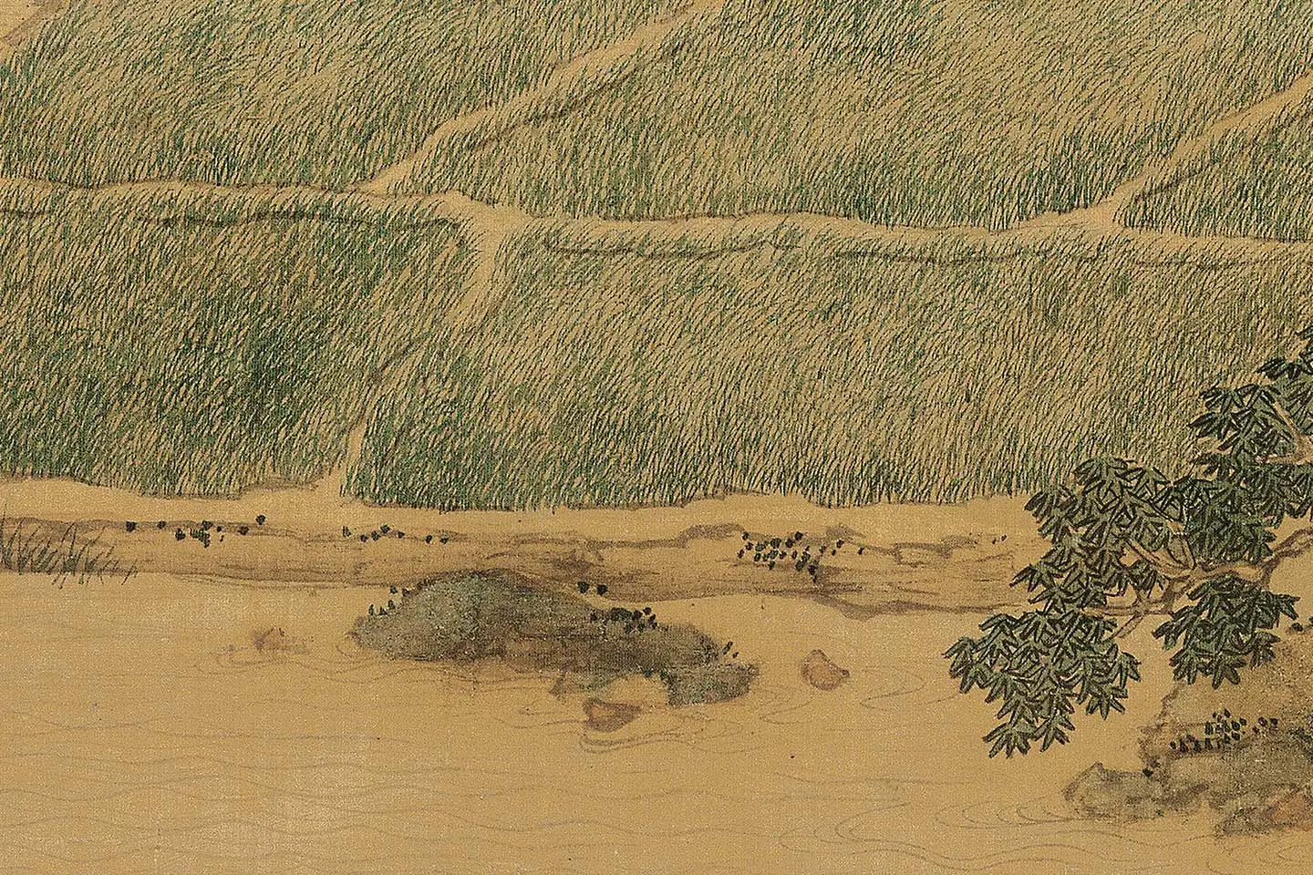 仇英青绿山水《莲溪渔隐图》高清大图局部 (3)