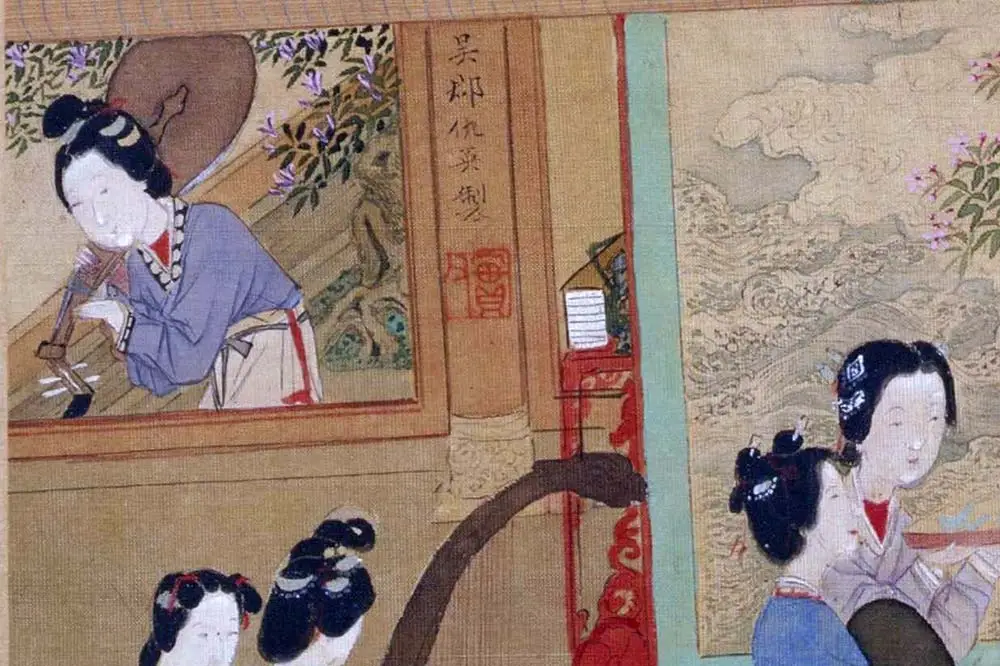 仇英工笔重彩画《人物故事图》局部 (1)