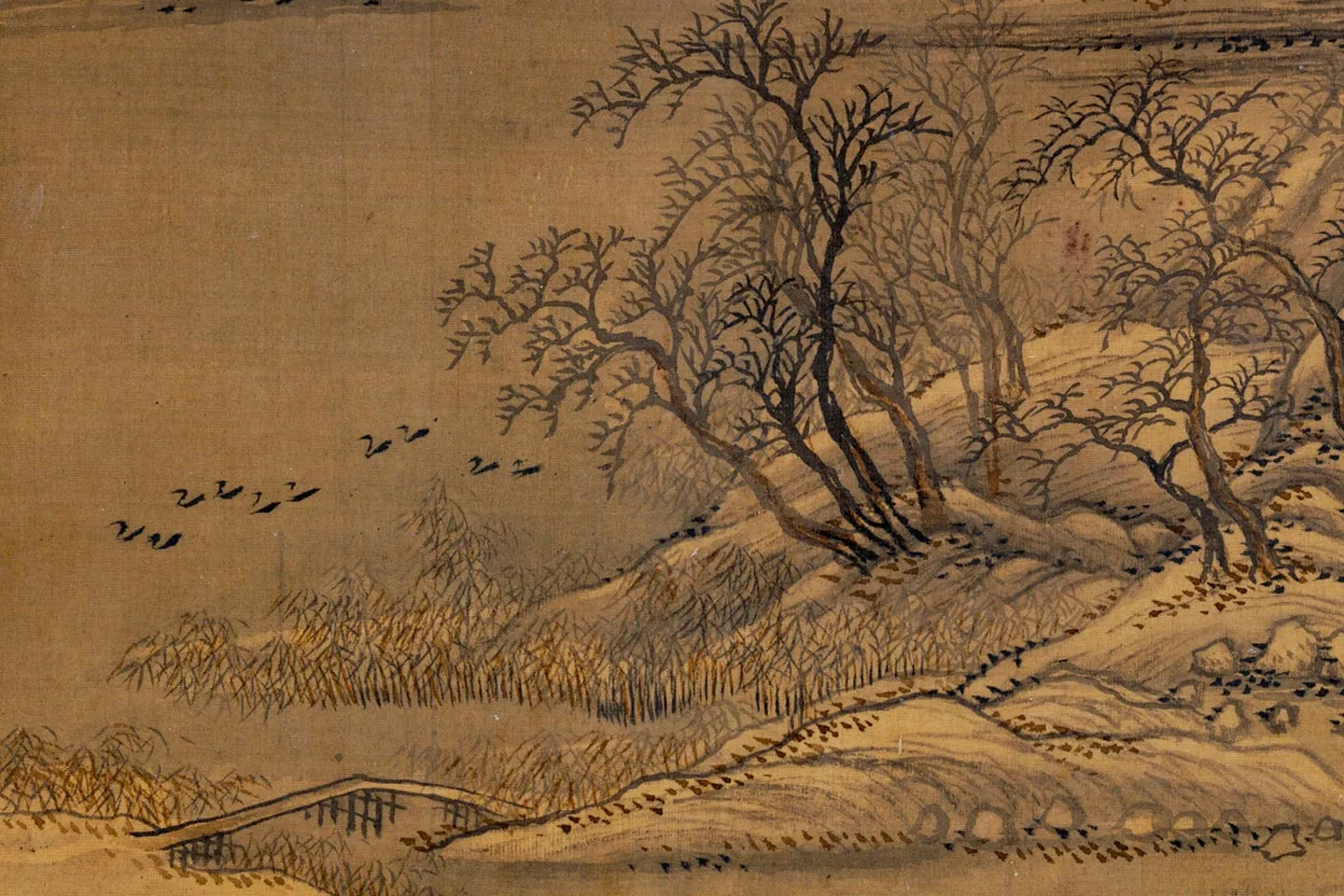 清·王翚山水画《仿王维江干雪意图》局部-02