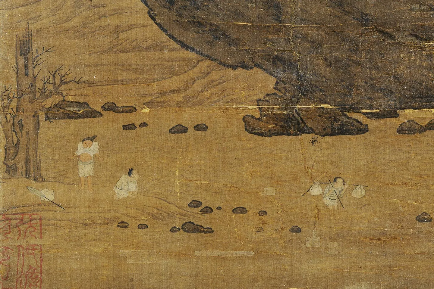 赵干秋景山水画《烟霭秋涉图》局部 (1)