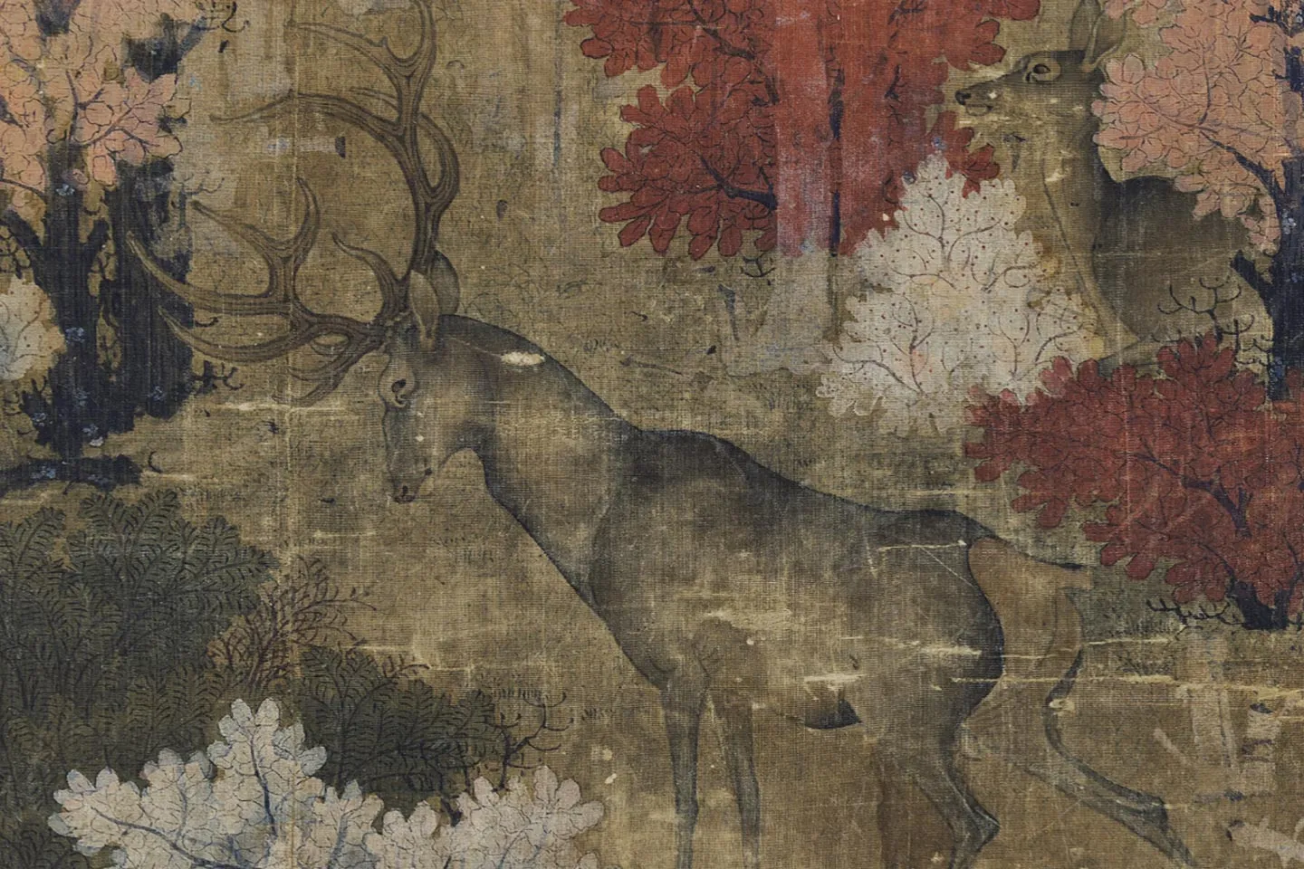 五代《秋林群鹿图》局部 (1)