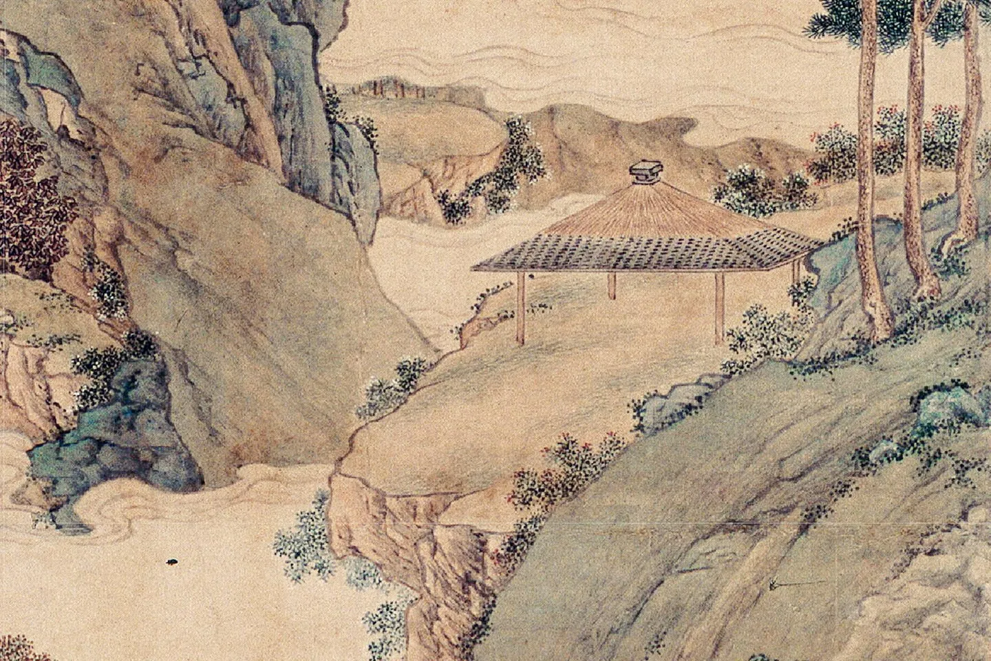 仇英青绿山水画《枫江垂钓图》局部 (4)