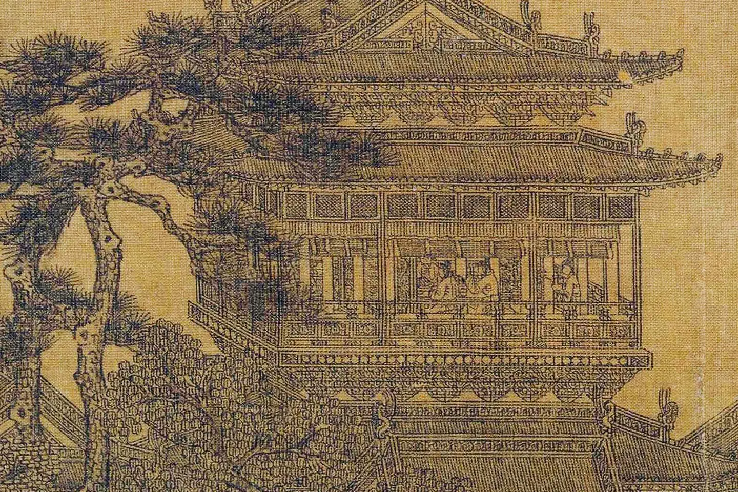 夏永界画《岳阳楼图》团扇页局部 (1)