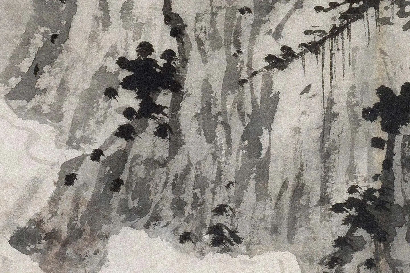 沈周水墨山水《杖藜远眺图》高清大图局部 (2)