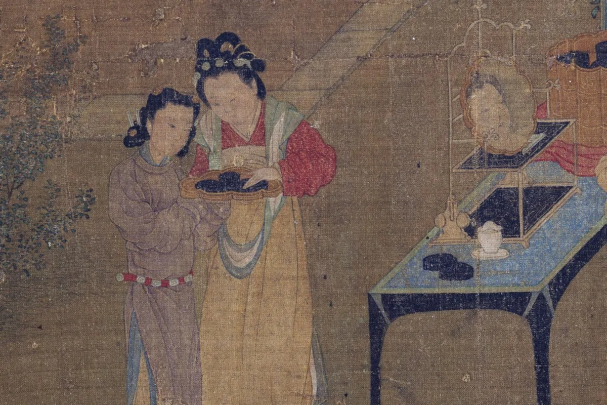 王诜仕女人物画《绣栊晓镜图》局部 (2)