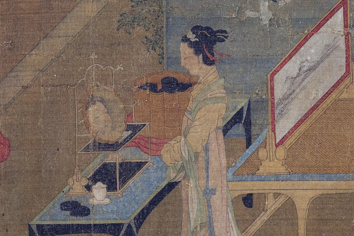 王诜仕女人物画《绣栊晓镜图》局部 (1)