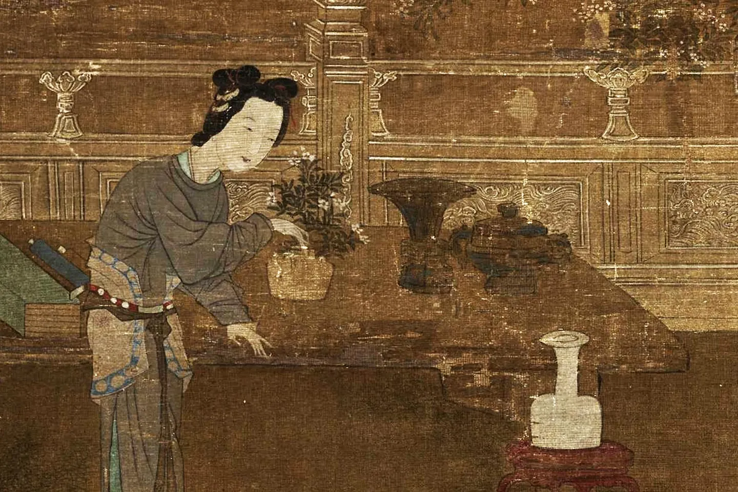 仇珠仕女人物画《女乐图》局部 (3)