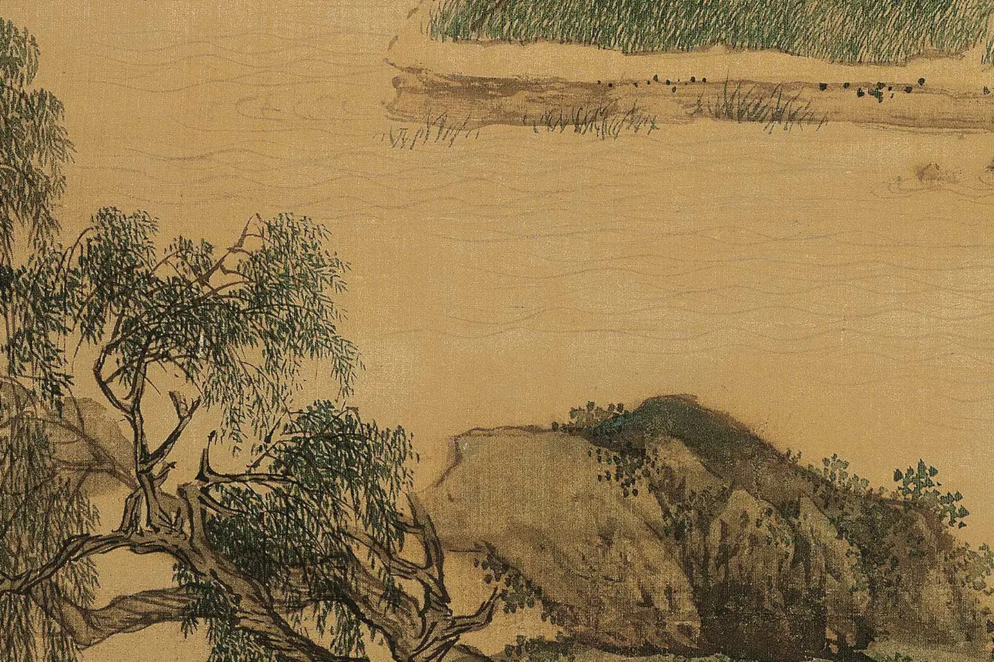 仇英青绿山水《莲溪渔隐图》高清大图局部 (4)