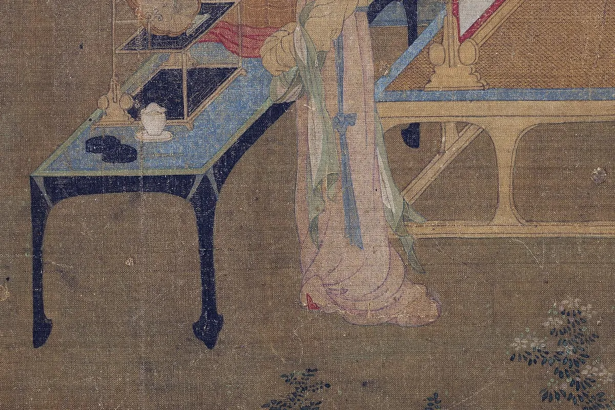 王诜仕女人物画《绣栊晓镜图》局部 (3)