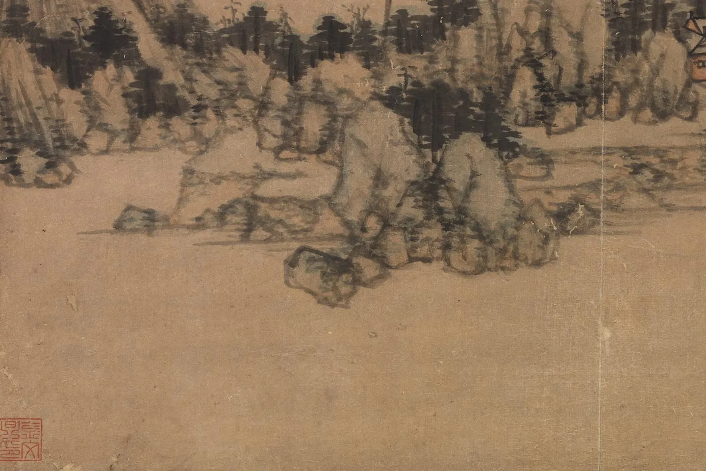 黄公望山水《远屿浮图》局部 (1)