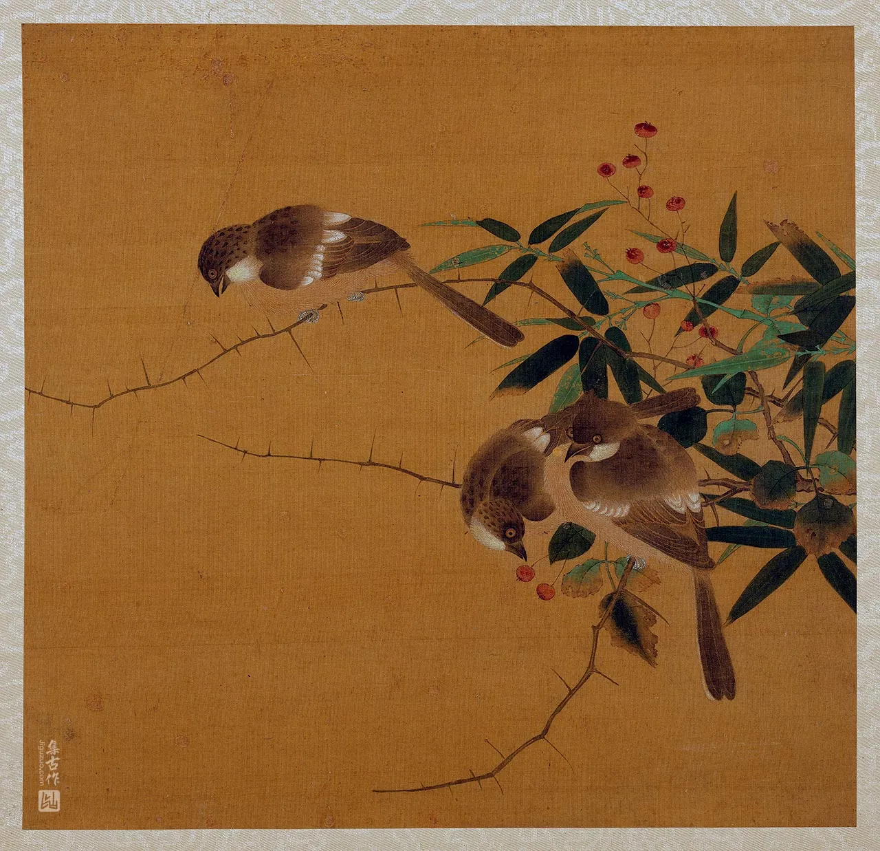 黄筌工笔花鸟画《竹枝翎毛》页