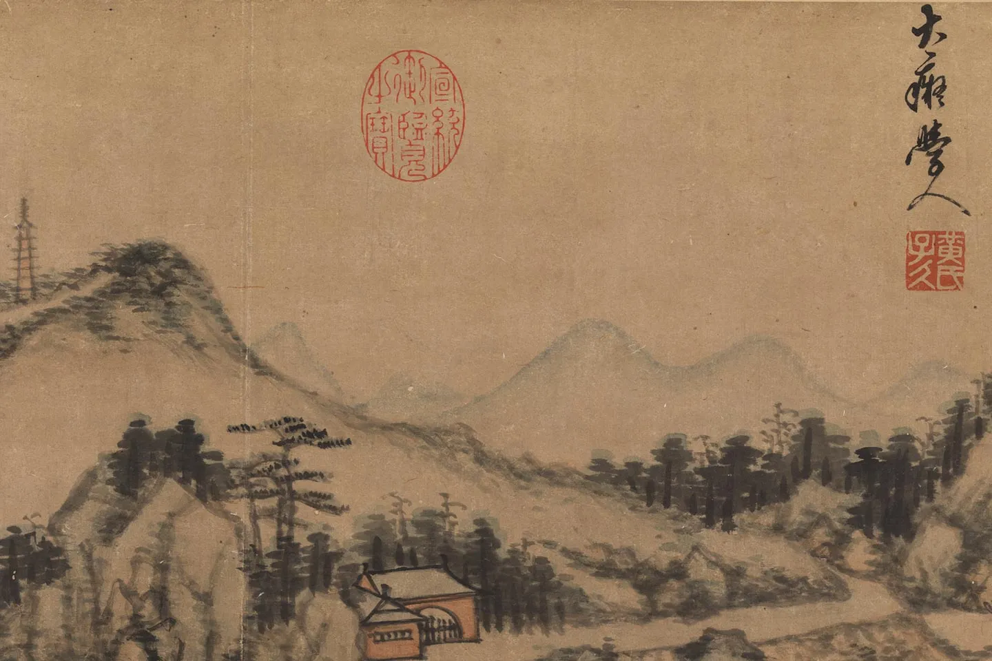 黄公望山水《远屿浮图》局部 (3)