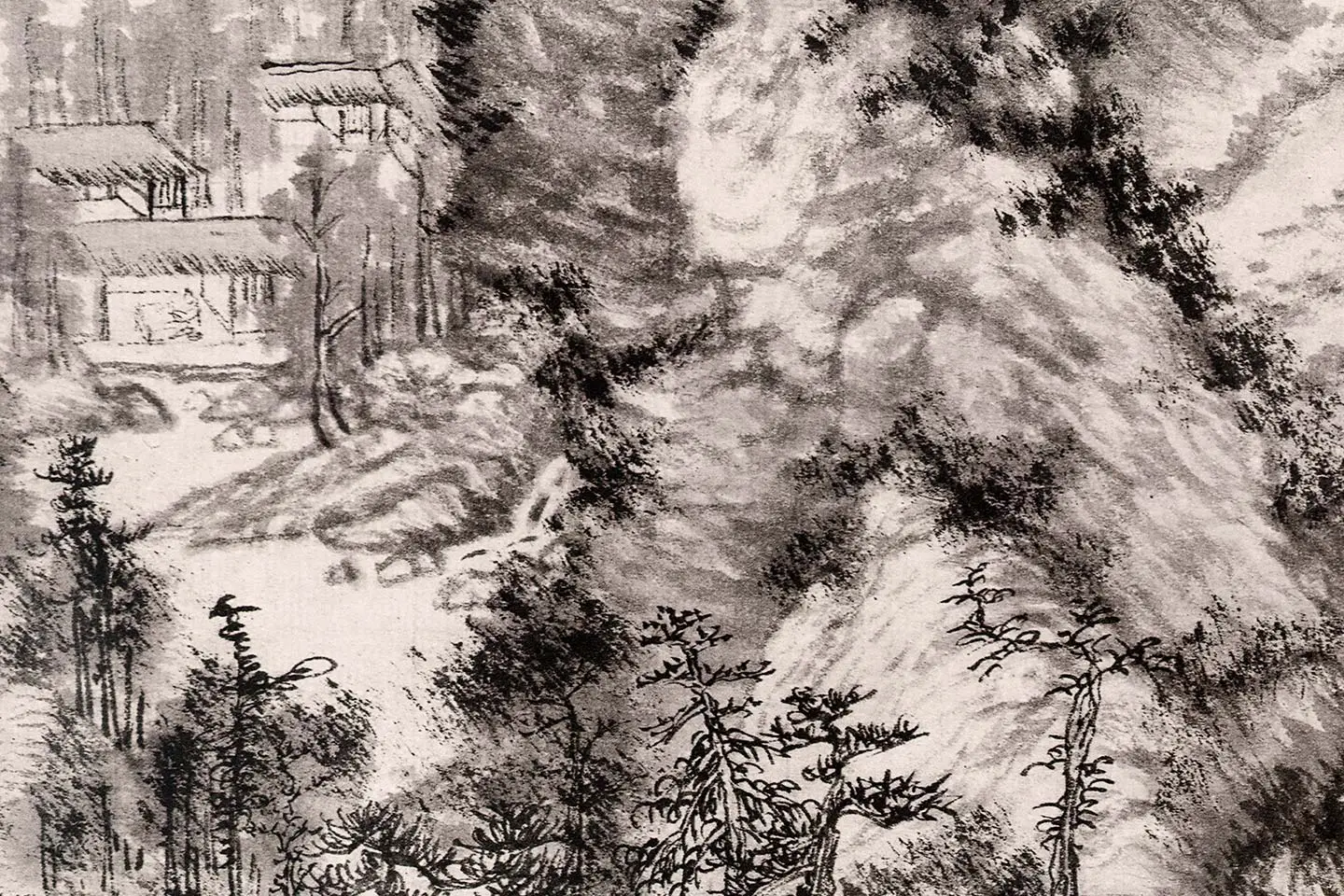 王蒙水墨山水画《青卞隐居图》局部 (6)