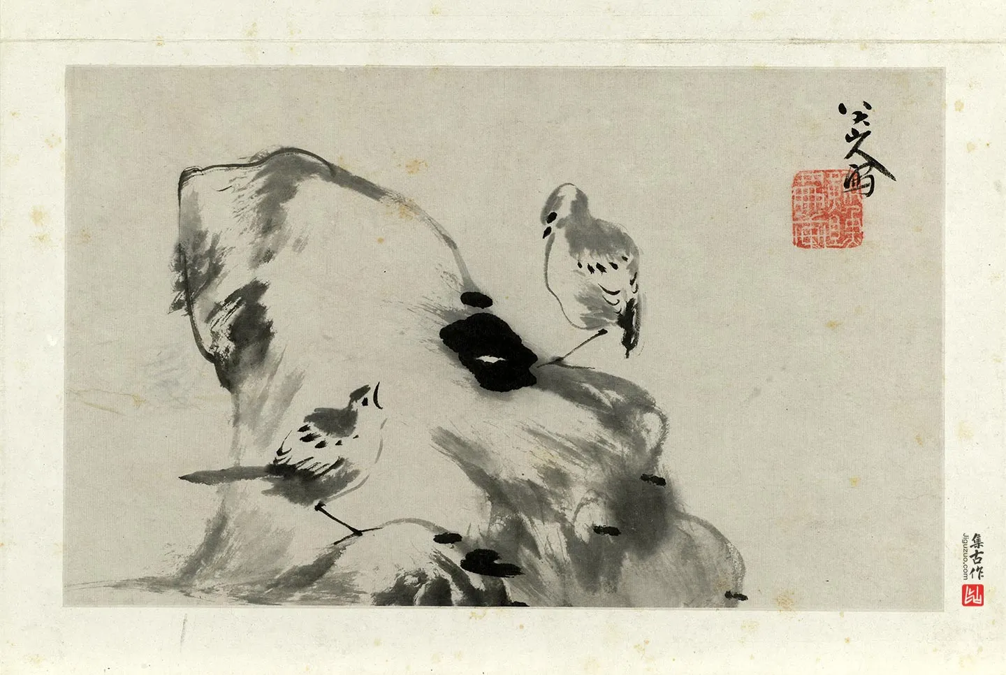 朱耷写意水墨画《雀石》页