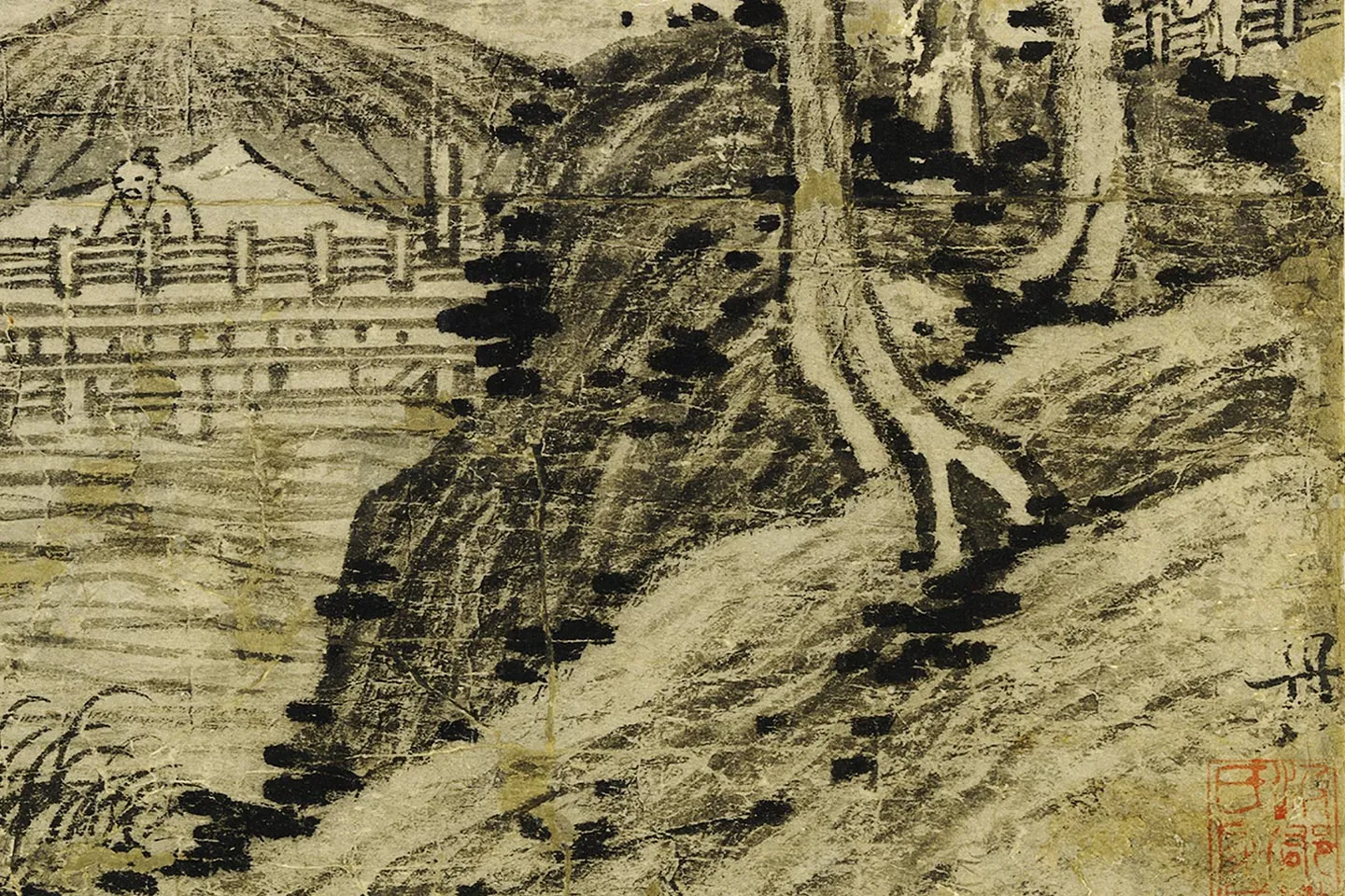 柯九思山水画《谿亭山色图》局部 (1)