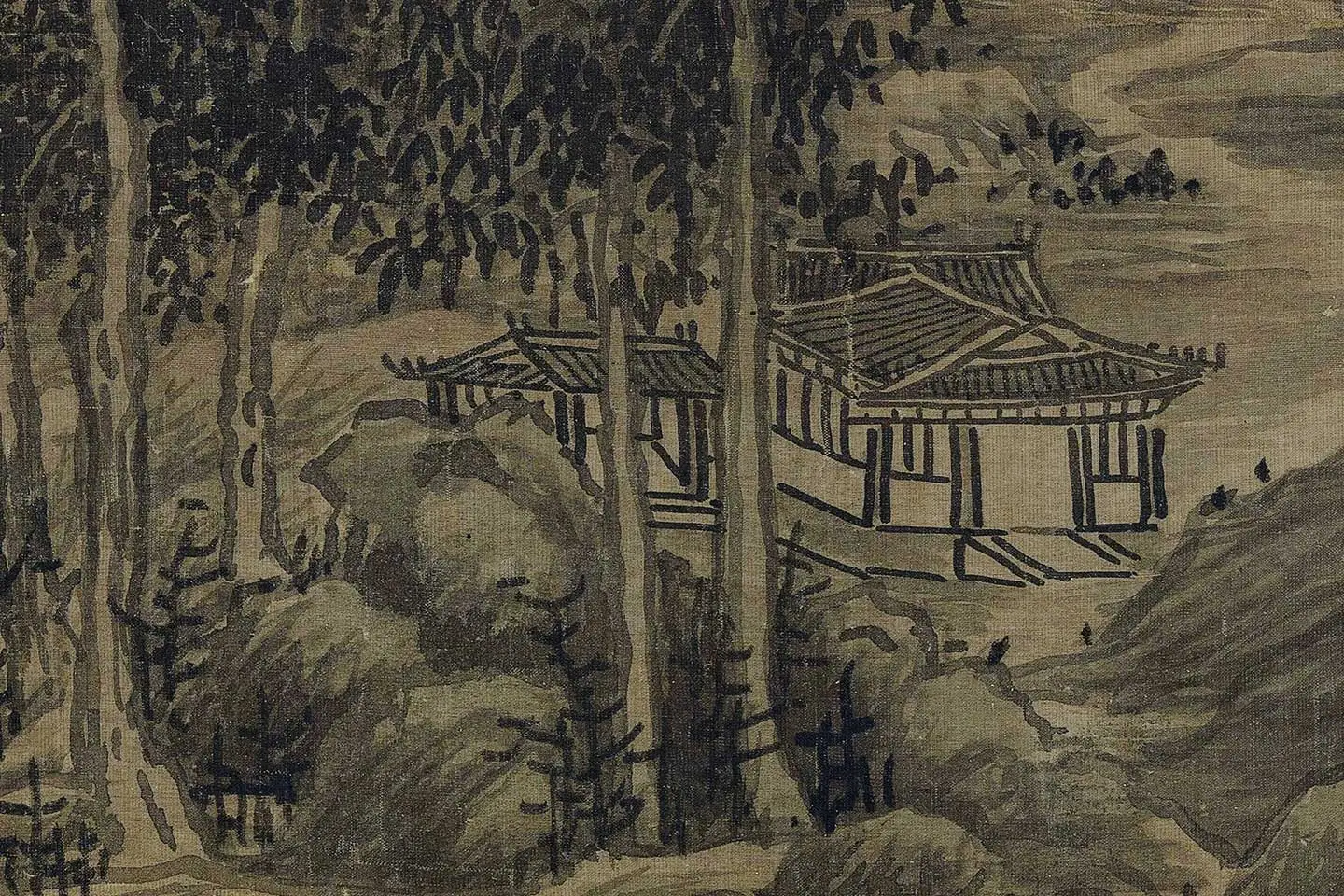 巨然山水画《秋山图》高清大图局部 (1)