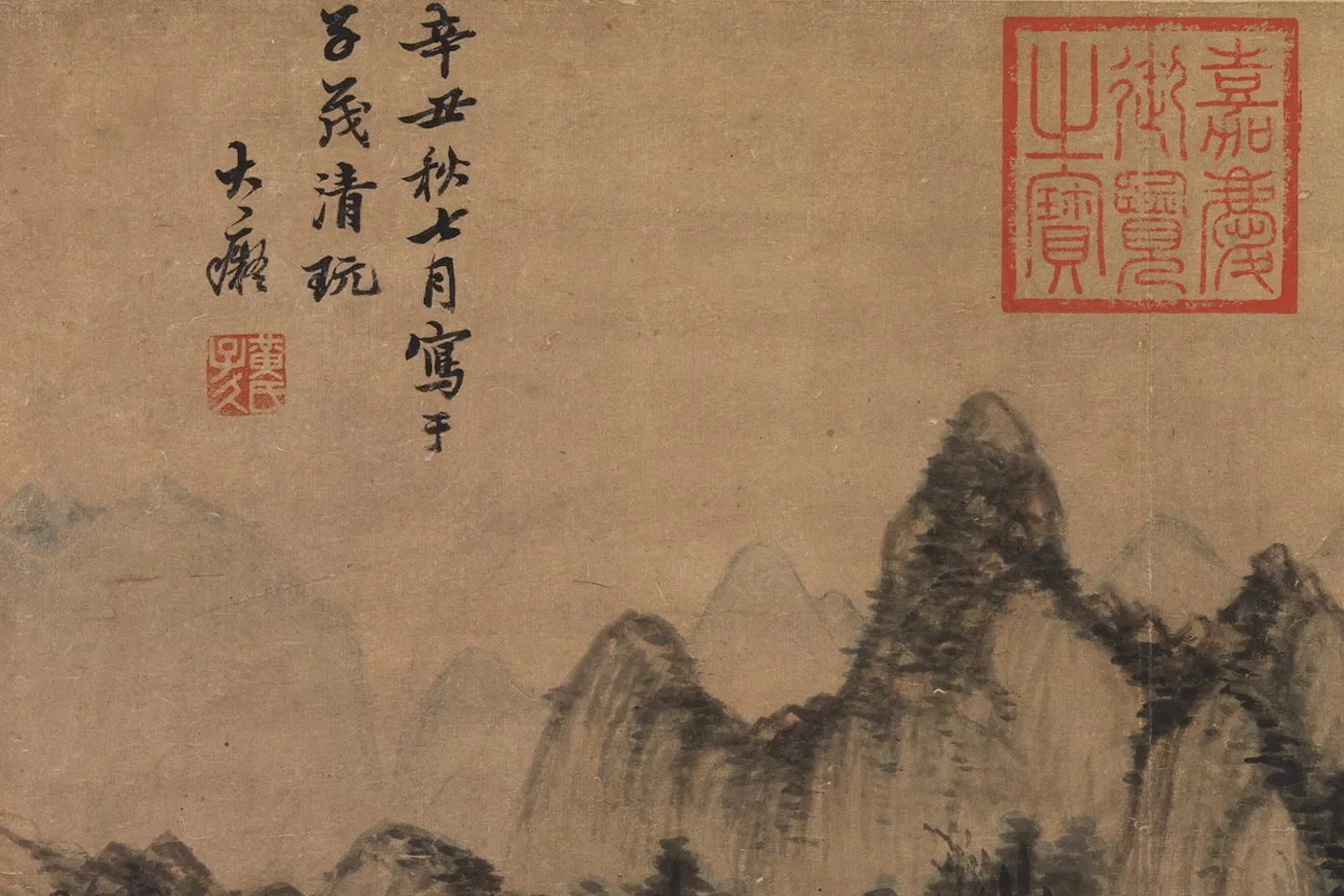 黄公望山水《层岩古寺图》局部 (1)