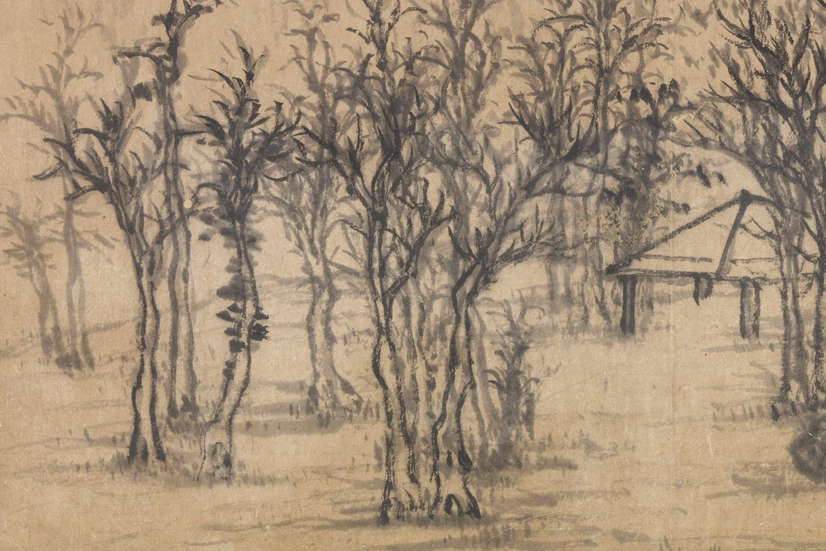 柯九思山水画《秋林晓色图》局部 (3)