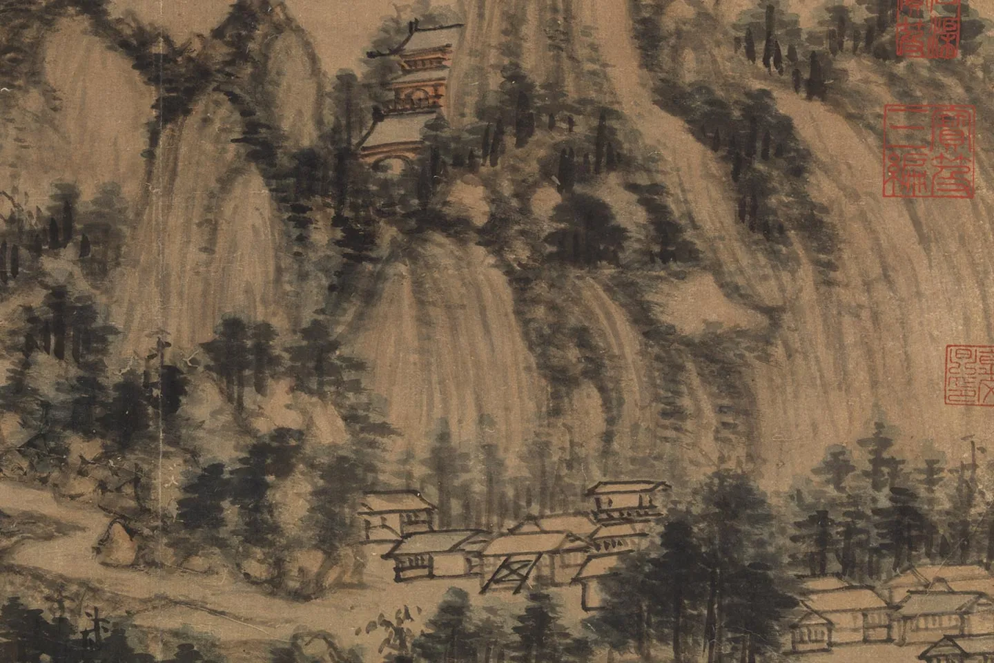 黄公望山水《层岩古寺图》局部 (2)