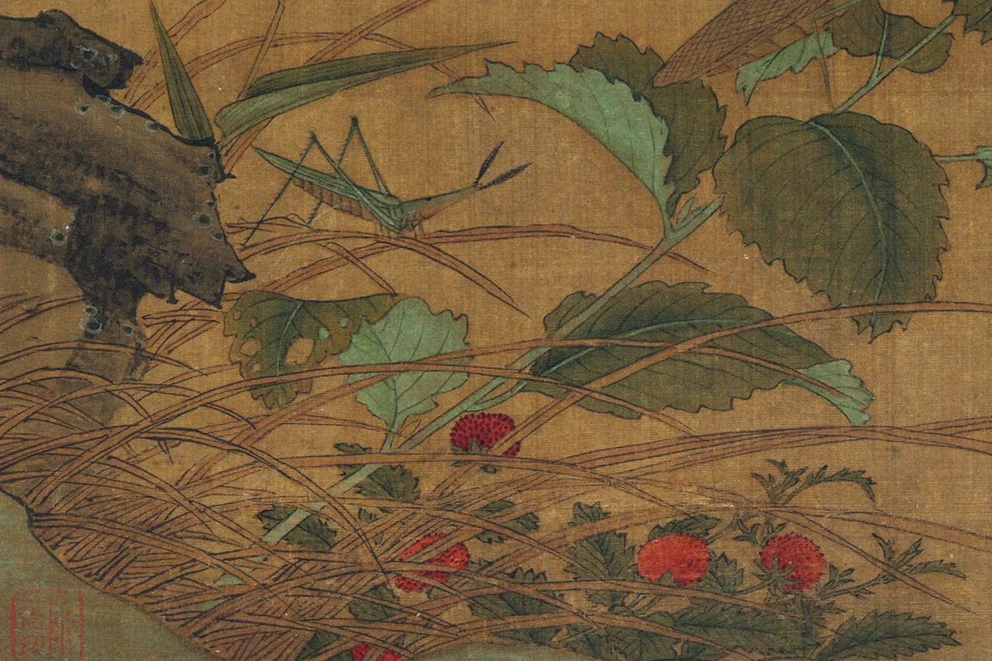 黄筌工笔画《绮石秋容》局部 (3)