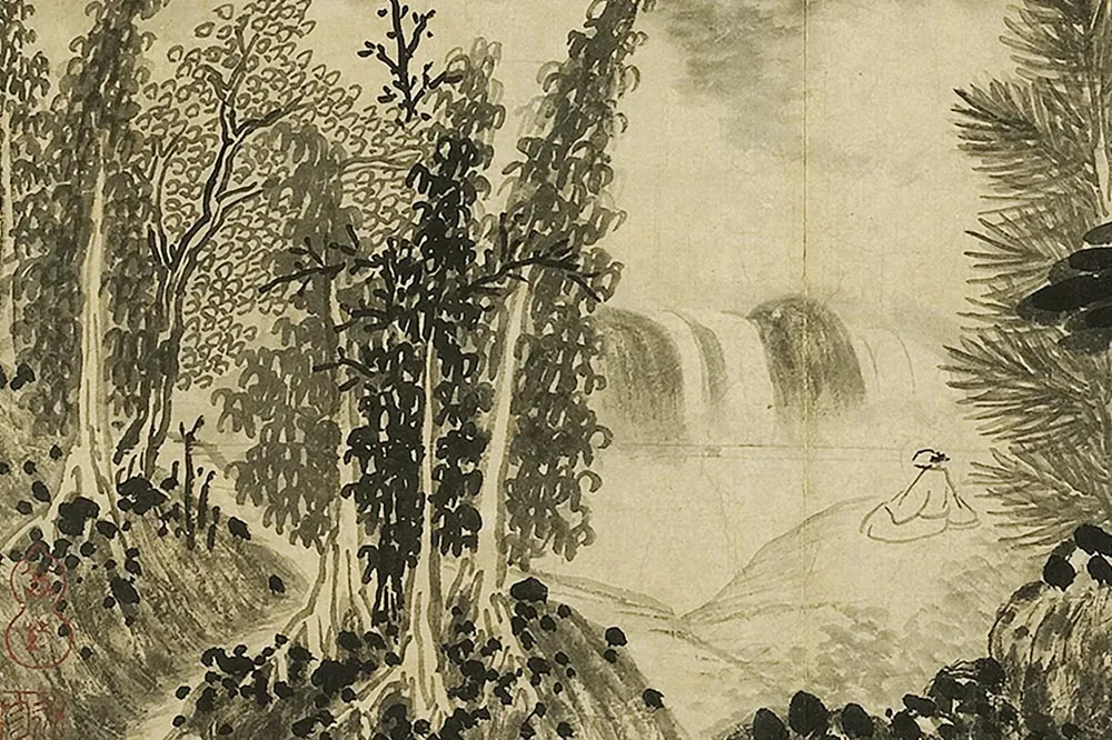 巨然山水画《阁皂灵踪图》局部 (1)