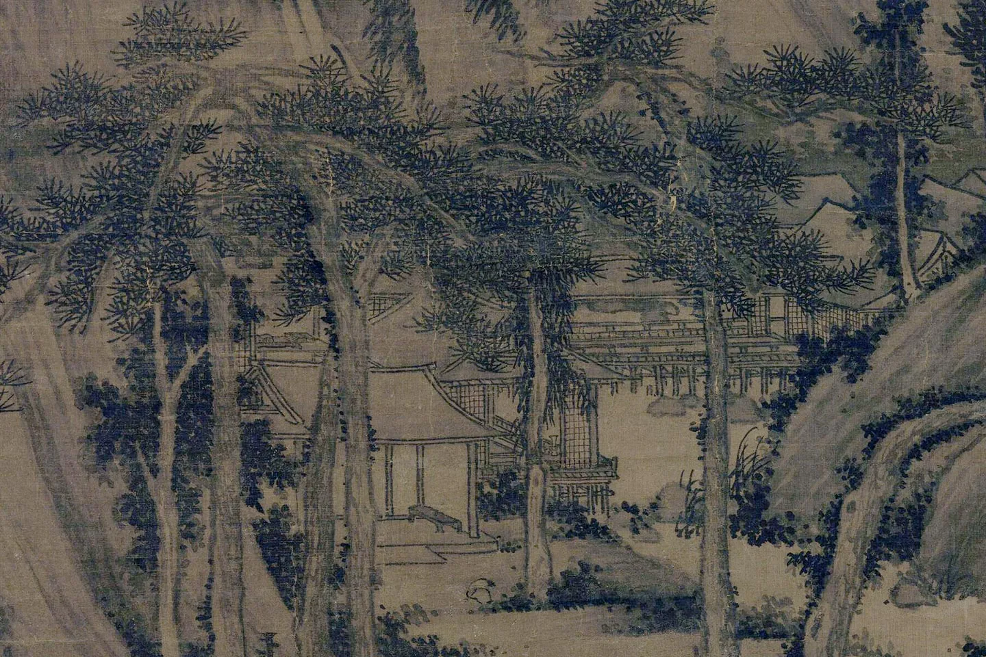 巨然山水《囊琴怀鹤图》局部 (1)