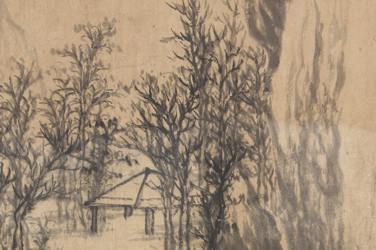 柯九思山水画《秋林晓色图》局部 (2)