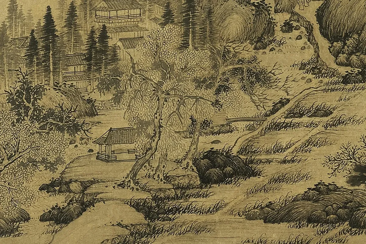 巨然山水画《清源洞图》局部 (1)