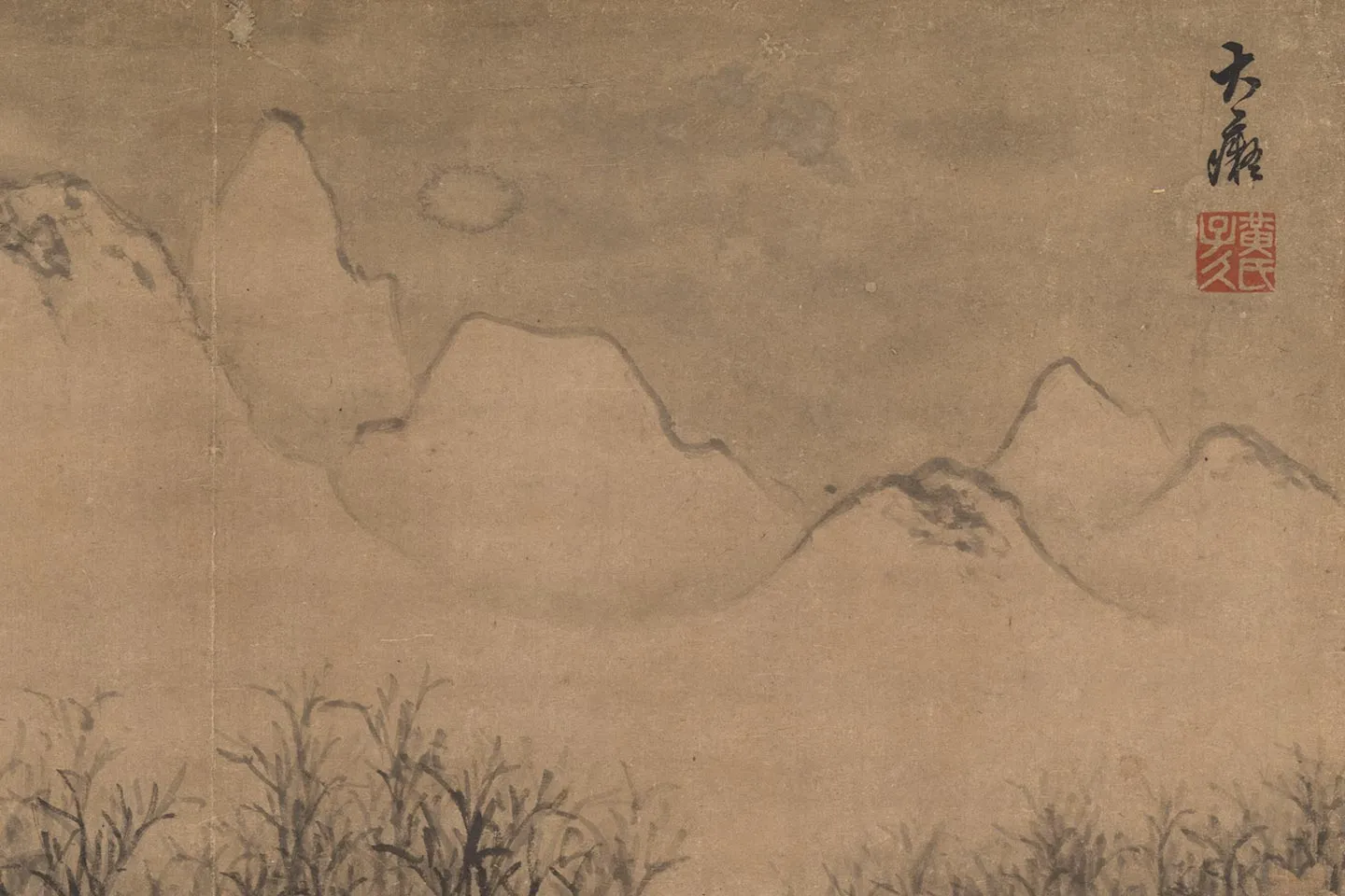 黄公望山水《长林秋舍图》局部 (1)