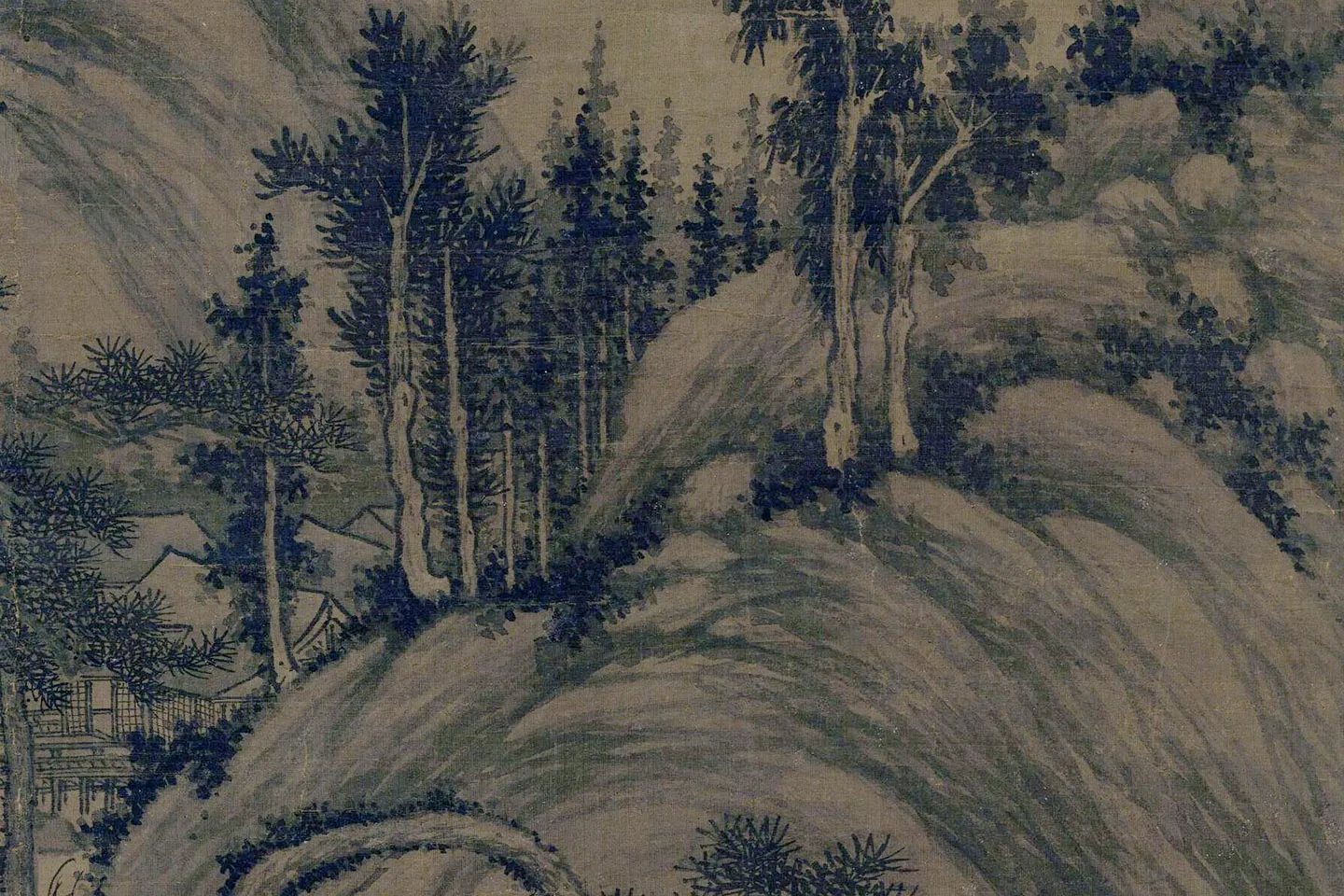 巨然山水《囊琴怀鹤图》局部 (2)