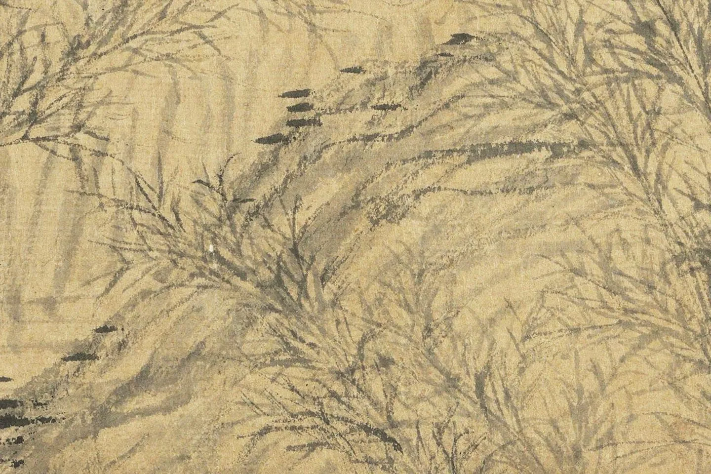 管道升水墨画《烟雨丛竹图》高清大图局部 (3)