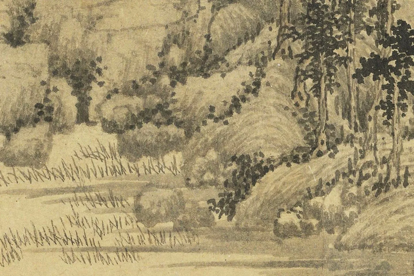 马琬水墨山水画《春山清霁图》高清大图局部 (2)